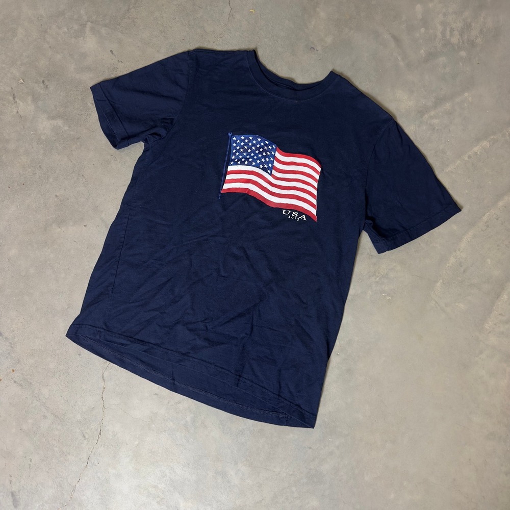 Faded Glory American Flag Graphic T Shirt Men L Blue USA 2013 Patriotic July 4th